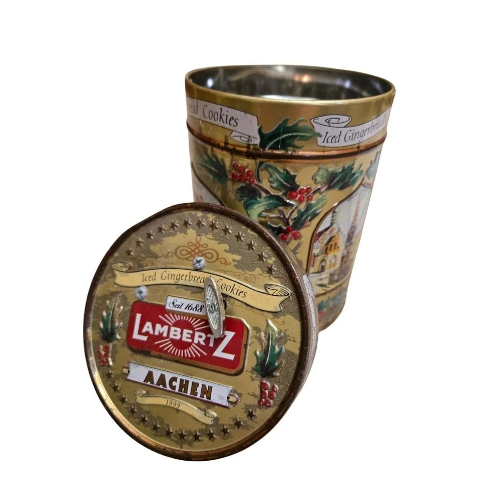 Lambertz Aachen 1999 Gold Christmas Musical Iced Gingerbread Cookies Tin Germany
